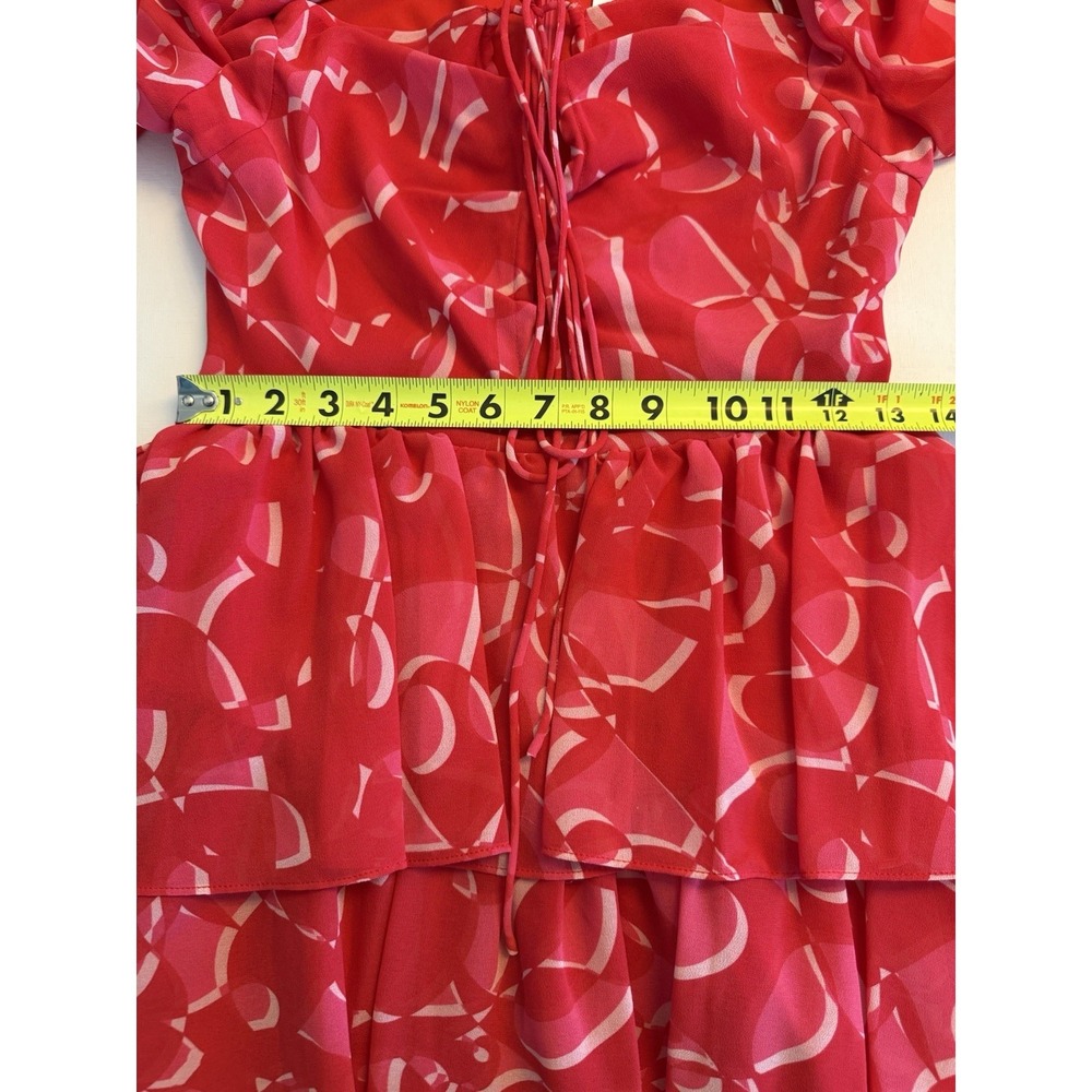 ONE33 Social Georgette Mini Dress Size 2 Pink Red Lace Up Front Ruffled NWT - Picture 7 of 16